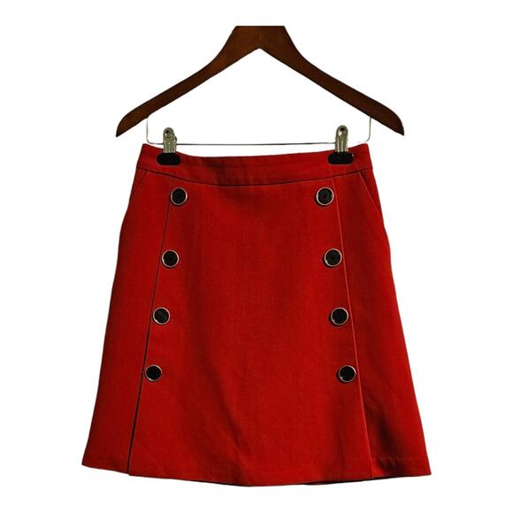 Catherine Malandrino Skirt Red Size 4 A-Line Accent Buttons Pockets Zip Lined - Picture 1 of 8